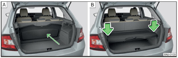 Fig. 108 Cappelliera: sistemata dietro i sedili posteriori / in posizione ribassata