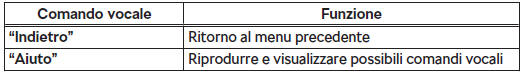 Comandi vocali utilizzabili durante il comando vocale