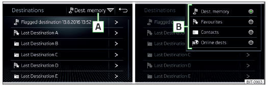 Fig. 191 Elenco delle destinazioni memorizzate / selezione delle categorie delle destinazioni memorizzate