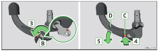 Fig. 244 Sblocco della serratura / pressione del dado di innesco e della leva di comando