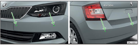 Fig. 219 Posizione di montaggio dei sensori sul lato sinistro del veicolo: anteriore/posteriore